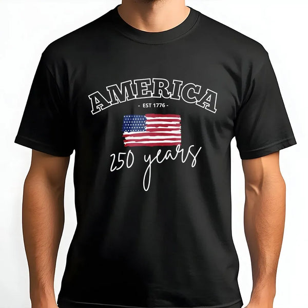 America 250 Years T-Shirt | Vintage American Flag Est 1776 Design | 100% Soft Breathable Cotton | Patriotic Gift for History Lovers