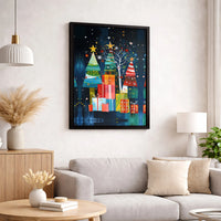 Colorful Holiday Gift Boxes Art, Abstract Christmas Tree Wall Art Print, Canvas Art Digital Download, Festive Holiday Home Decor Present