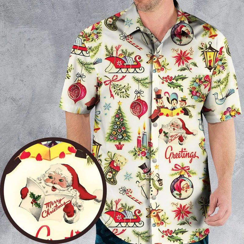 Retro Santa Aloha Shirt, Vintage Christmas Victoria Hawaiian Shirt, Festive Holiday Hawaiian Shirt, Summer Beach Xmas Hawaiian Shirt