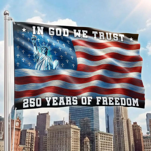 250 Years of Freedom Patriotic House Flag | In God We Trust Christian Flag | Double-Sided Weather-Resistant Polyester | Americana Gift