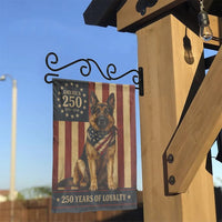 Patriotic German Shepherd Garden Flag | America 250 Years of Loyalty US Flag | Double-Sided Weather-Resistant Polyester | Vintage Military Dog Yard Decor Gift