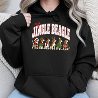 Christmas Beagle Dog Hooded Sweatshirt, Jingle Beagle Hoodie, Humorous Holiday Dog Lover Pullover, Adorable Xmas Beagle Present for Dog Mom