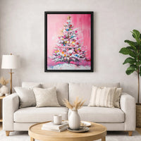 Pastel Holiday Tree Canvas Print, Pink Christmas Tree Canvas Wall Art, Abstract Xmas Tree Canvas Decor, Pink Tree Wall Poster