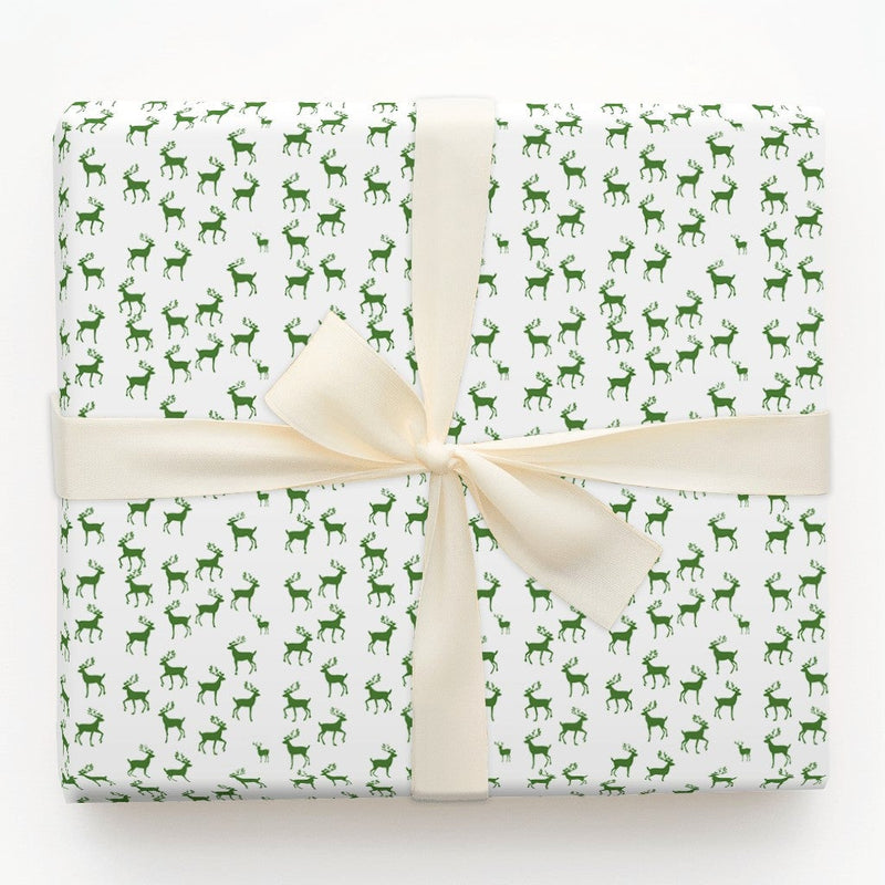 Woodland Deer Holiday Gift Wrap Roll, Green Reindeer Christmas Wrapping Paper, Festive Reindeer Wrapping Paper, Winter Gift Wrapping Paper