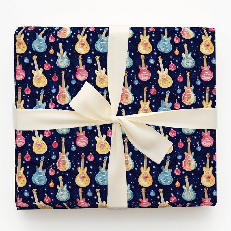 Electric Guitar Holiday Gift Wrap, Christmas Guitar Wrapping Paper, Rock Musician Present Wrap, Starry Music Present Paper, Xmas Gift Wrap
