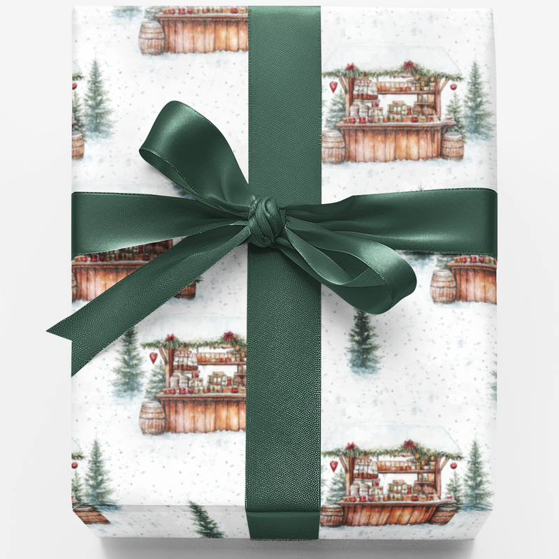 Holiday Market Gift Wrap, Winter Village Market Christmas Wrapping Paper, Christmas Town Present Wrap, Comfy Winter Festive Gift Wrap Roll
