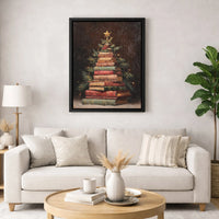 Bookish Library Wall Art, Book Lover Christmas Tree Canvas Print, Bookworm Holiday Wall Decor, Comfy Reading Art Canvas