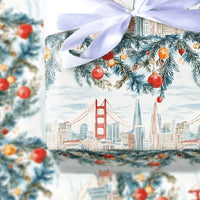 Golden Gate Bridge Gift Wrap, San Francisco Skyline Wrapping Paper, Bay Area Christmas Gift Wrap, Watercolor Holiday Wrapping Paper