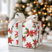 Red Floral Christmas Gift Wrap, Watercolor Poinsettia Wrapping Paper, Winter Floral Present Paper, Holiday Wrapping Paper, Xmas Gift Wrap