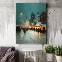 Impressionist Winter Street Wall Decor, Snowy Christmas Market Canvas Art, Festive Holiday Canvas Print, Winter Wall Art, Seasonal Home Present