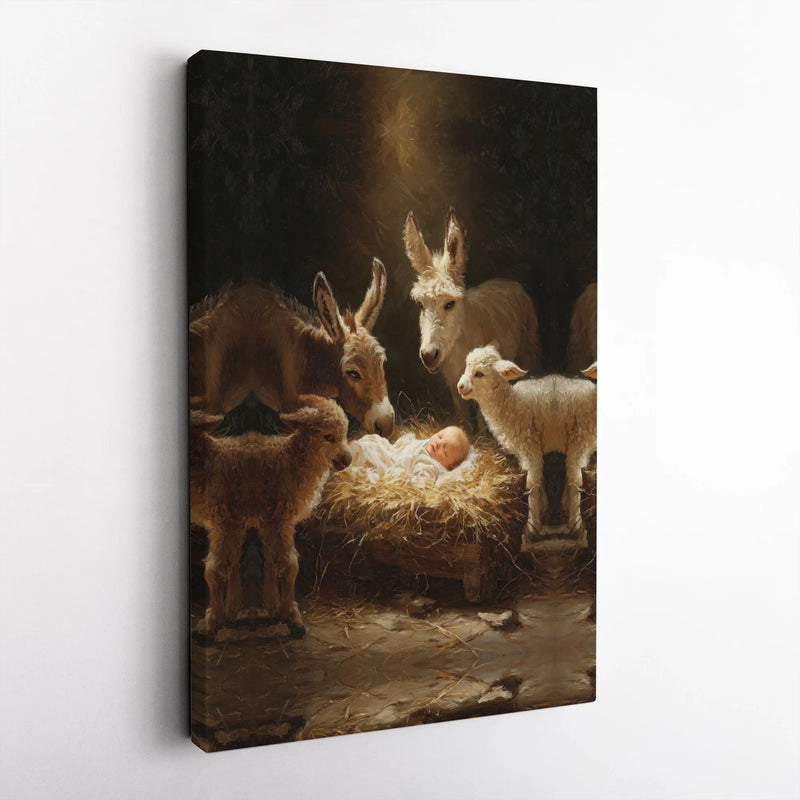Baby Jesus Manger Poster, Nativity Scene Canvas Wall Art, Christmas Holy Family Art, Christian Holiday Print, Digital Download