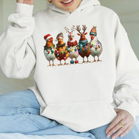Holiday Lights Chicken Sweatshirt, Christmas Chicken Hoodie, Humorous Farm Animal Xmas Hoodie, Comfy Winter Pullover, Chicken Lover Holiday Present