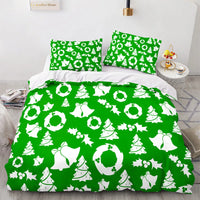 Merry Christmas Bedding Set, Green White Christmas Duvet Cover Set, 3D Holiday Quilt Cover, Winter Bedding Set, Festive Bedroom Decor Present