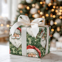 Camouflage Santa Claus Gift Wrap, Watercolor Camo Santa Wrapping Paper, Hunter Christmas Wrapping Paper, Military Holiday Wrapping Paper