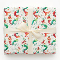 Coastal Holiday Mermaid Gift Wrap, Christmas Mermaid Wrapping Paper, Watercolor Mermaid Present Paper, Nautical Xmas Gift Wrap