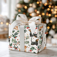 Dog Holiday Gift Wrap, Dachshund Christmas Wrapping Paper, Adorable Puppy Present Paper, Festive Holly Berry Present Wrap, Dog Lover Xmas Decor
