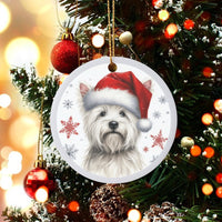 West Highland Terrier Santa Hat Ornament, Westie Christmas Ornament, Adorable Dog Ceramic Tree Ornament, Festive Holiday Decor, Dog Lover Present