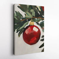 Red Bauble Pine Branch Canvas Print, Christmas Ornament Wall Art Digital Download, Holiday Wall Art Printable, Winter Xmas Home Decor Present