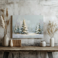 Glowing Christmas Tree Canvas Print, Snowy Winter Forest Canvas Wall Art, Holiday Pine Forest Canvas Decor, Festive Winter Scene Canvas