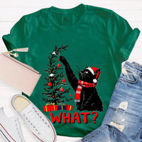 Humorous Holiday Cat Chaos Shirt, Black Cat Pushing Christmas Tree T-Shirt, Adorable Festive Kitty Graphic Tee, Cat Lover Christmas Present