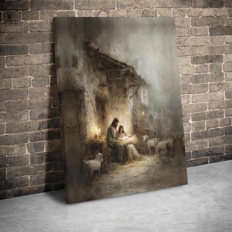 Holy Family Nativity Wall Art, Nativity Scene Canvas Print, Christmas Nativity Poster, Christian Wall Decor Printable, Digital Download