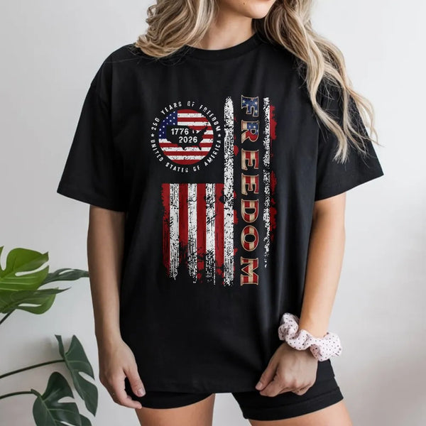Freedom 250 Years T-Shirt | 1776-2026 Distressed American Flag Graphic | Premium Soft Cotton Tee | Patriotic Gift for Americans