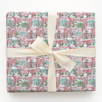 Pastel House Holiday Gift Wrap, Pink Winter Village Wrapping Paper, Whimsical Snowman Christmas Wrapping Paper, Comfy Winter Gift Wrap