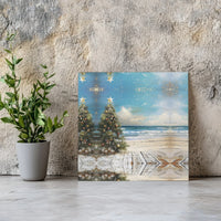 Tropical Beach Christmas Canvas Print, Coastal Christmas Tree Canvas Art, Beachy Christmas Art Poster, Ocean Scene Digital Download