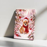Santa Hat Chihuahua Wall Art, Christmas Chihuahua Canvas, Snowy Holiday Dog Print, Adorable Chihuahua Christmas Decor, Dog Lover Present Canvas