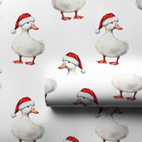 Watercolor Santa Hat Duck Gift Wrap, Christmas Duck Wrapping Paper, Adorable Holiday Bird Paper, Festive Animal Lover Xmas Gift Wrapping Paper