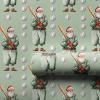 Vintage Baseball Gift Wrap, Baseball Santa Wrapping Paper, Sage Green Holiday Wrapping Paper, Sports Fan Christmas Gift Wrap Roll