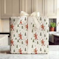 Winter Forest Christmas Gift Wrap, Hiking Santa Wrapping Paper, Watercolor Backpacking Santa Present Paper