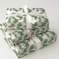 Traditional Christmas Gift Wrap, Watercolor Holly Berries Wrapping Paper, Botanical Holiday Wrapping Paper, Classic Winter Gift Wrap Roll
