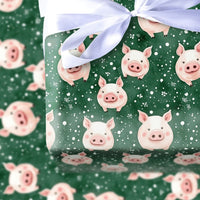 Farm Animal Snowflake Gift Wrap, Adorable Pig Christmas Wrapping Paper, Watercolor Piggy Wrapping Paper Roll