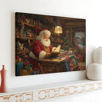 Nostalgic Christmas Canvas Print, Vintage Santa Claus Canvas Wall Art, Santa Workshop Wall Art, Holiday Canvas Decor, Xmas Present