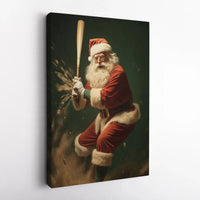 Action Sports Holiday Canvas, Santa Claus Baseball Canvas Print, Christmas Baseball Wall Art, Humorous Santa Sports Fan Canvas Wall Decor