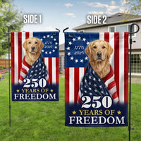 Golden Retriever American Flag Garden Flag | 250 Years of Freedom Patriotic Design | Double-Sided Weather-Resistant Polyester | Dog Lover Gift