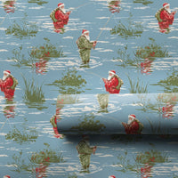 Humorous Angler Santa Gift Wrap, Fly Fishing Santa Wrapping Paper, Outdoor Christmas Present Paper, Fisherman Holiday Gift Wrapping Paper