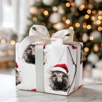Adorable Animal Holiday Gift Wrap, Santa Hat Hedgehog Wrapping Paper, Watercolor Christmas Wrapping Paper, Festive Winter Wrapping Paper
