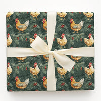 Farmhouse Watercolor Gift Wrap, Christmas Chicken Wrapping Paper, Rustic Country Pine Wrapping Paper, Winter Holiday Present Wrap Roll