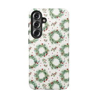 Watercolor Holly Berry Phone Case, Christmas Wreath Samsung Galaxy Case, Festive Winter Floral Tough Cover, Holiday Season Present
