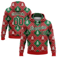 Personalized Name Number Ugly Christmas Sweatshirt, Custom 3D Christmas Tree Argyle Hoodie, Holiday Sports Pullover Hoodie