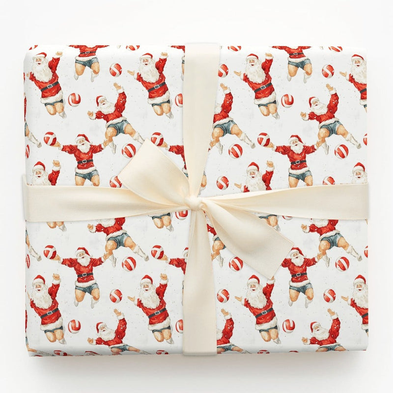 Sports Santa Claus Holiday Gift Wrap, Volleyball Santa Wrapping Paper, Humorous Athletic Santa Christmas Paper, Volleyball Player Present Wrap