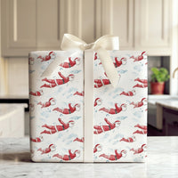 Watercolor Holiday Gift Wrap, Flying Santa Christmas Wrapping Paper, Whimsical Sky Santa Wrapping Paper, Secret Santa Xmas Present Gift Wrap