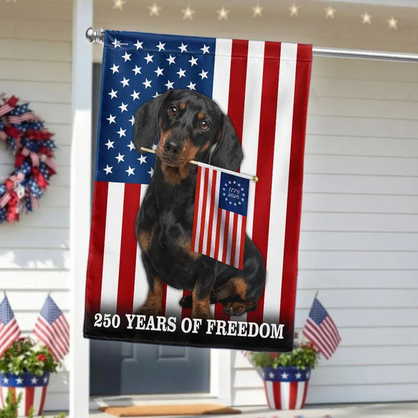 Dachshund Garden Flag 250 Years of Freedom | Patriotic Dog American Flag Design | Double-Sided Weather-Resistant Polyester | USA Independence Gift