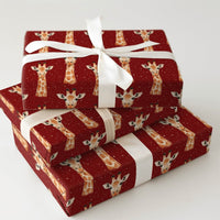 Snowy Red Animal Gift Wrap, Watercolor Giraffe Christmas Wrapping Paper, Festive Winter Giraffe Wrapping Paper, Holiday Gift Wrapping Paper