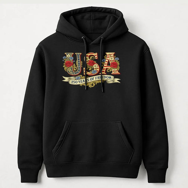 USA 250 Years Of Freedom Hoodie | Floral American Flag Graphic | Premium Cotton Blend | Patriotic Independence Day Gift For Adults