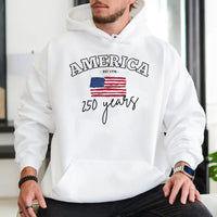 America 250 Years Hoodie | Est 1776 American Flag Patriotic Design | Soft Cotton-Polyester Blend | 4th of July Gift for History Lovers