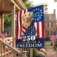 Golden Retriever American Flag Garden Flag | 250 Years of Freedom Patriotic Design | Double-Sided Weather-Resistant Polyester | Dog Lover Gift
