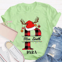 P Is for Para Holiday Shirt, Personalized Para Santa Hat Christmas T-Shirt, Paraprofessional Christmas Tee, Adorable Para Xmas Graphic Shirt